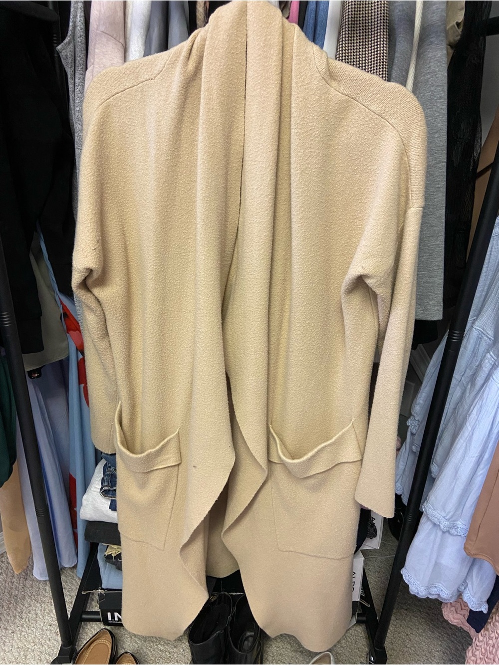 Open-Front Long Cream Draped Knit Cardigan - Picture 2 of 2